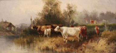 J Jensen (Danish 19th century): Cattle Grazing by a Stream,