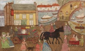 A Outhwaite (British mid 20th century): Waiting Carriage, `Chinese Garden`& Town scene,
