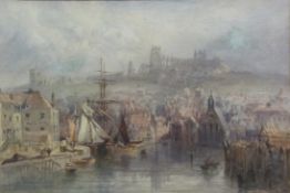 Mary Weatherill (British 1834-1913): 'Whitby' - Dock End and the Angel Hotel,