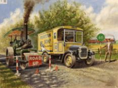Robert Nixon (British 20th century): 'Puritan Soap Van and Derby County Council Steam Roller',