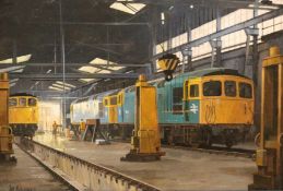 Don Micklethwaite (British 1936-): 'Eastleigh Locomotive Engine Works',