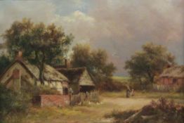 Joseph Thors (British 1843-1898): Thatched Cottages with Figures,