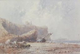 George Weatherill (British 1810-1890): Sailing Vessel Run Aground Saltwick Nab below Whitby Abbey,