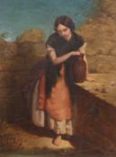 J M Charnock (19th century): 'Rustic Girl at the Fountain', oil on panel signed and dated 1866,