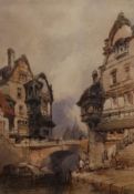 Paul Marny (French/British 1829-1914): 'Medieval Brittany Townscape', watercolour signed,