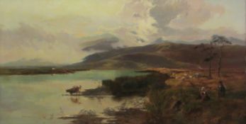 S R Percy (British 1821-1886): Cattle and Sheep by the Lochside,