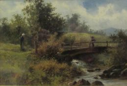 James Scott Callowhill (1838-1917): Bridge over a Stream with Figures,