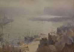 Harry Wanless (British c1872-1934): Misty Morning overlooking Scarborough Harbour,