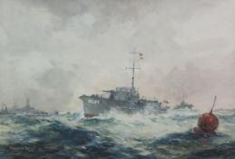Frank Henry Mason (Staithes Group 1875-1965): 'Royal Navy ML49 on patrol off Coquet Island