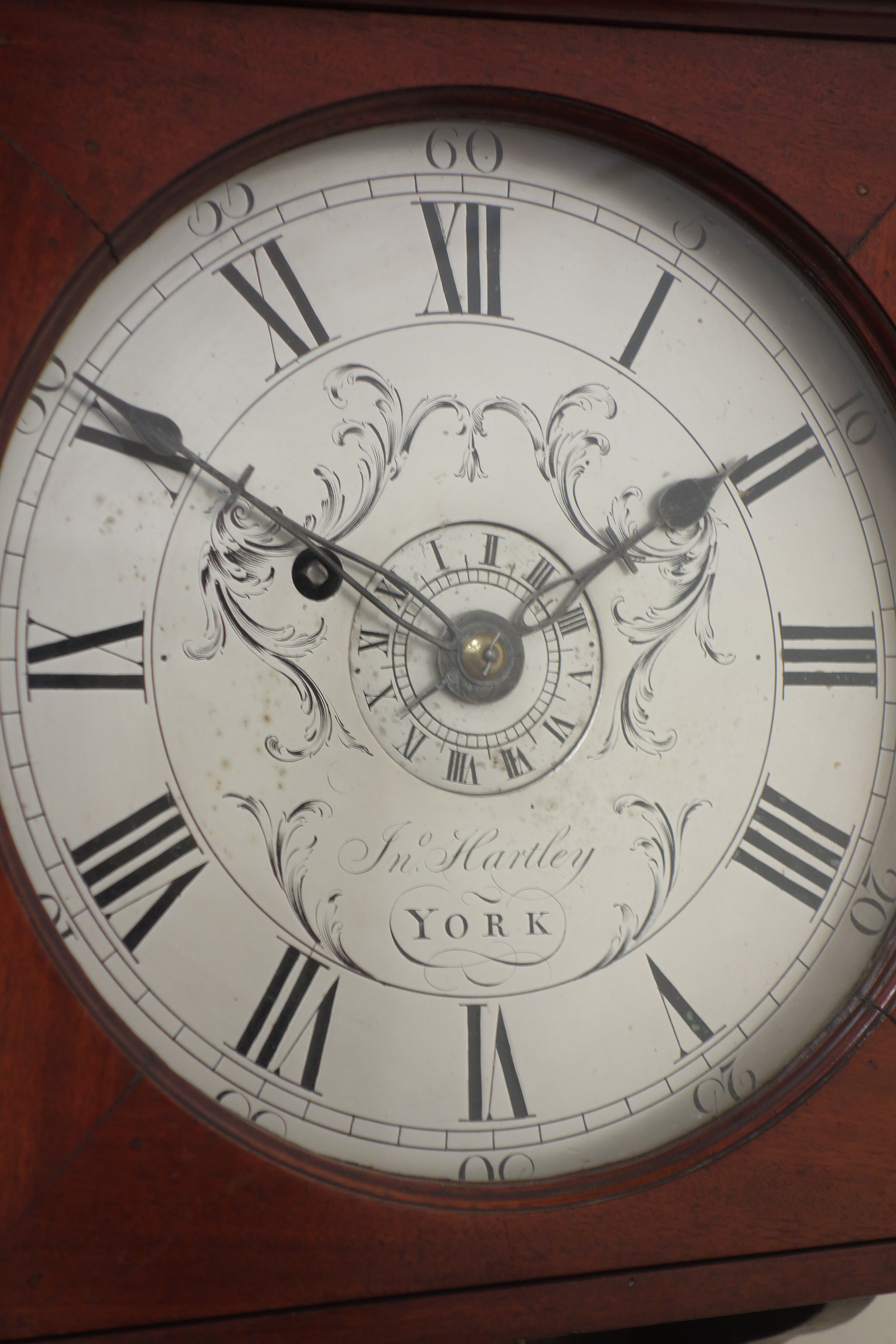 19th century mahogany wall clock, circular silvered Roman dial signed Jno Hartley York, - Image 3 of 3