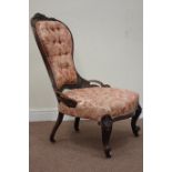 Quality Victorian rosewood nursing chair, spoon back, carved with berries and foliage,