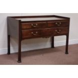 20th century mahogany three drawer tray top side/serving table in a Georgian style, W116cm, H77cm,
