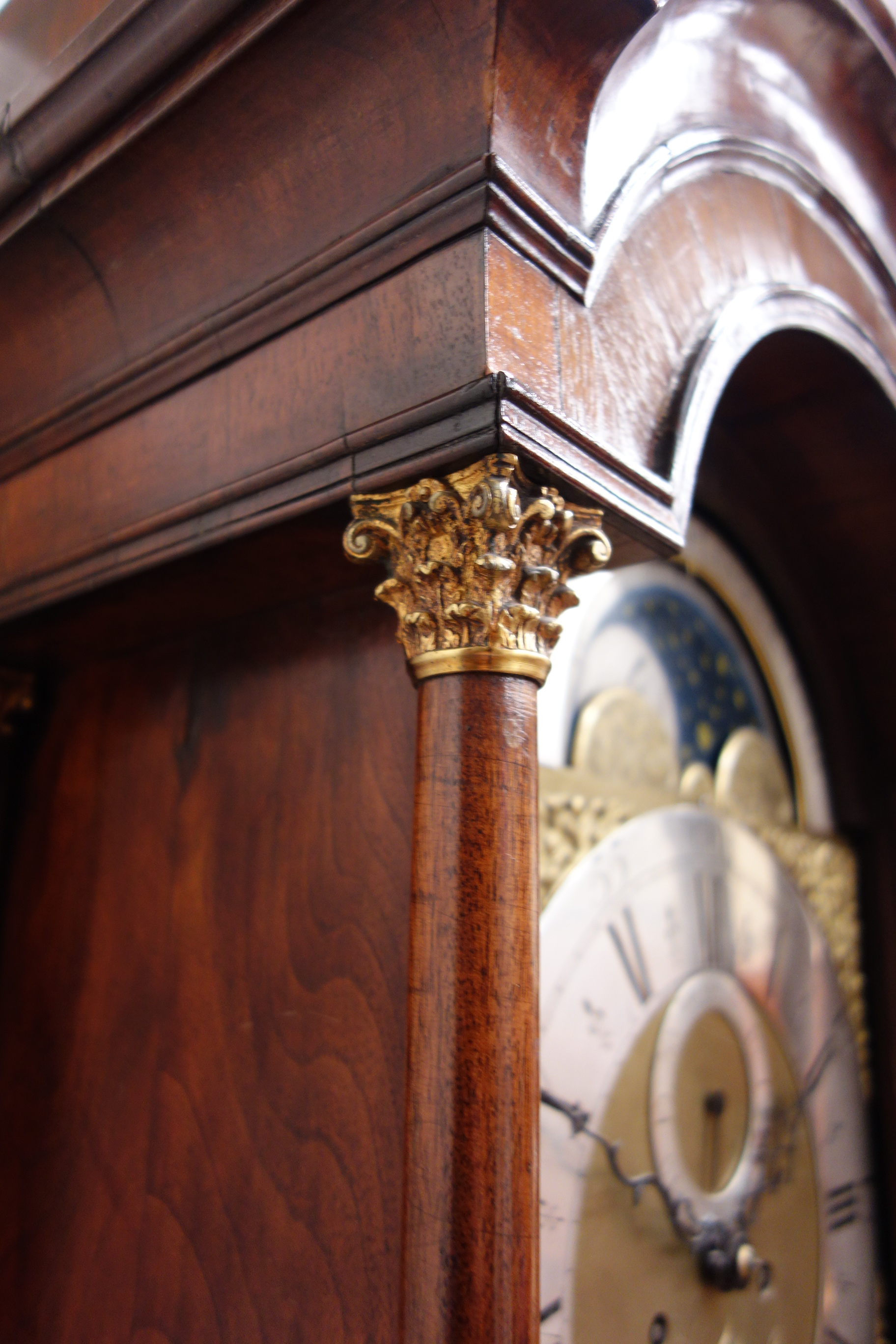Early to mid 18th century walnut longcase clock, moulded caddie pediment, - Image 3 of 4