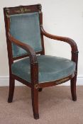 Early 19th century French Napoleonic era mahogany armchair, carved detail,