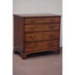 Late George III mahogany chest, banded rectangular moulded top above four graduating drawers,