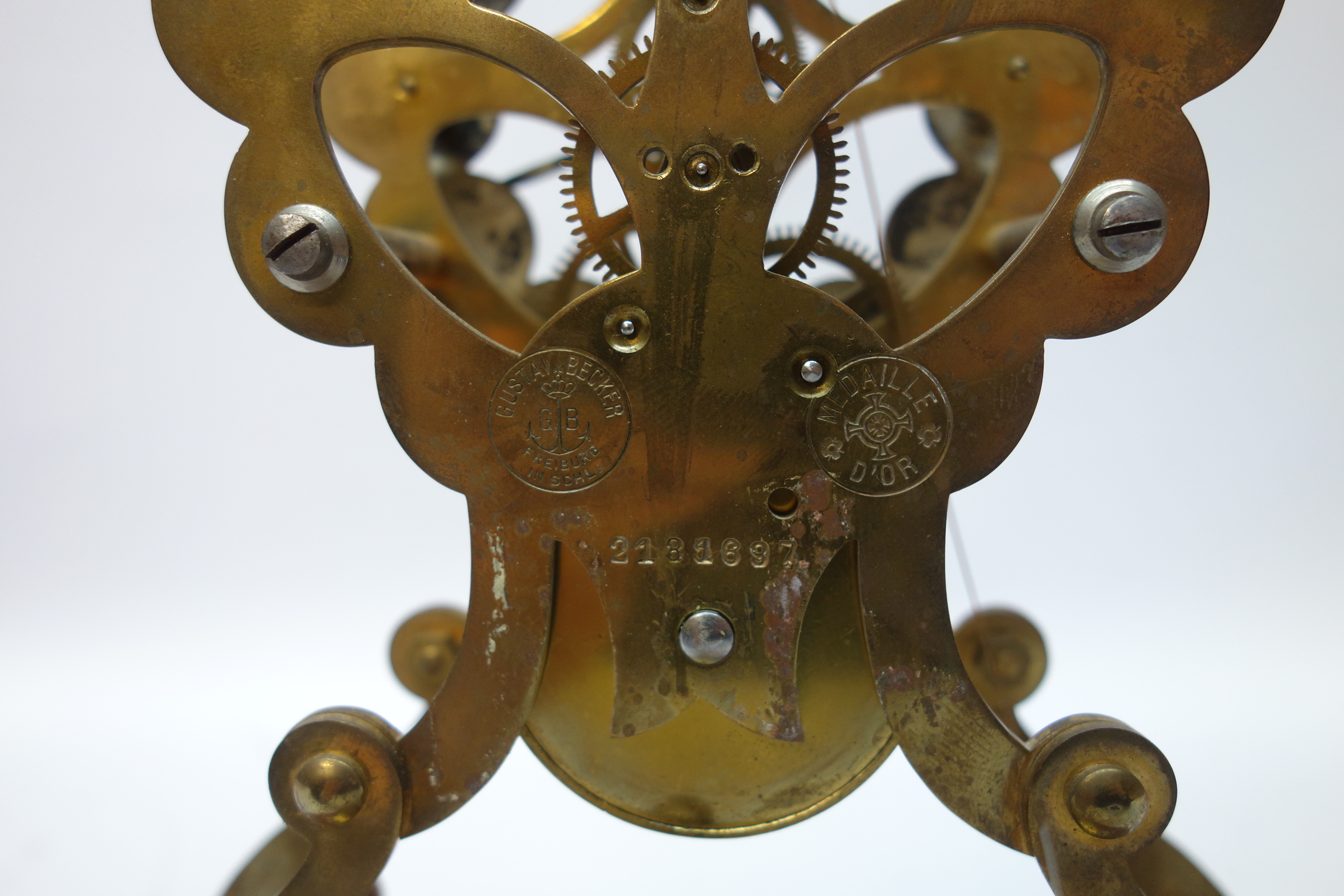 Early 20th century Gustav Becker brass skeleton torsion clock, - Image 3 of 3