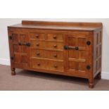 'Mouseman' oak sideboard fitted with two short and three long drawers,