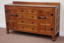 'Mouseman' oak sideboard fitted with two short and three long drawers,