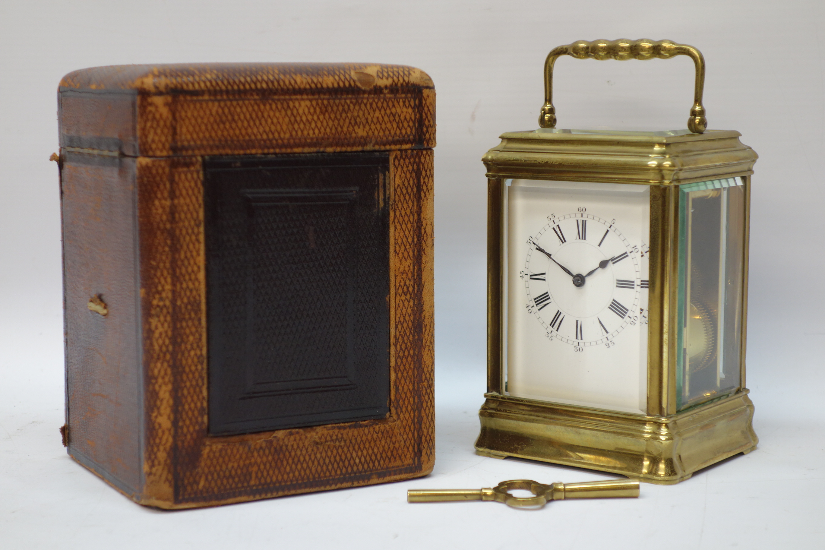 19th century French brass Carriage clock in Gorge case with white enamel dial, - Image 2 of 4