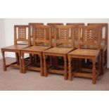 'Mouseman' oak set eight lattice back dining chairs,