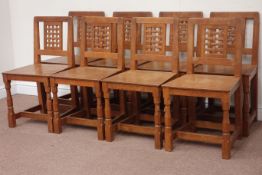 'Mouseman' oak set eight lattice back dining chairs,