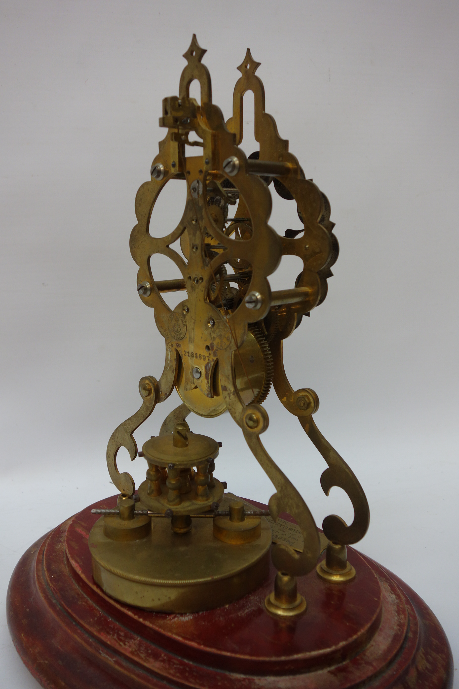 Early 20th century Gustav Becker brass skeleton torsion clock, - Image 2 of 3