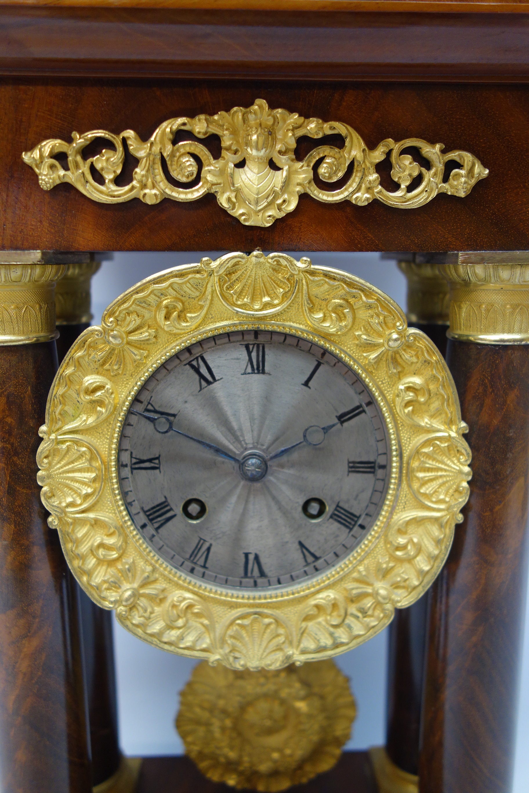 Victorian gilt metal mounted mahogany portico clock, the stepped top on Doric columns, - Image 2 of 3