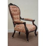 Quality Victorian rosewood armchair, spoon back, carved with berries and foliage,