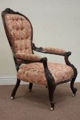 Quality Victorian rosewood armchair, spoon back, carved with berries and foliage,