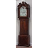 Late George III mahogany longcase clock, moonphase eight day movement striking bell,