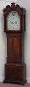 Late George III mahogany longcase clock, moonphase eight day movement striking bell,