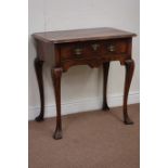 Late 19th/early 20th century walnut and walnut banded lowboy, cabriole legs, carved shell to knees,