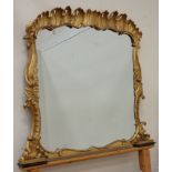 Victorian gilt carved wood and gesso scallop framed overmantle mirror,