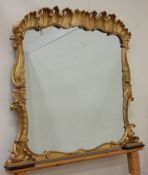 Victorian gilt carved wood and gesso scallop framed overmantle mirror,