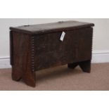 17th century oak plank coffer, hinged lid, W69cm, H44cm,