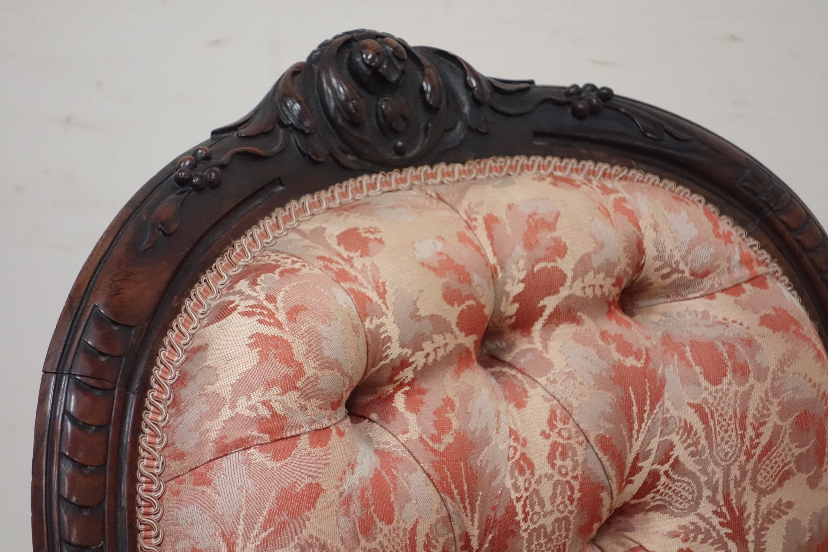 Quality Victorian rosewood armchair, spoon back, carved with berries and foliage, - Image 2 of 3