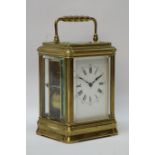 19th century French brass Carriage clock in Gorge case with white enamel dial,