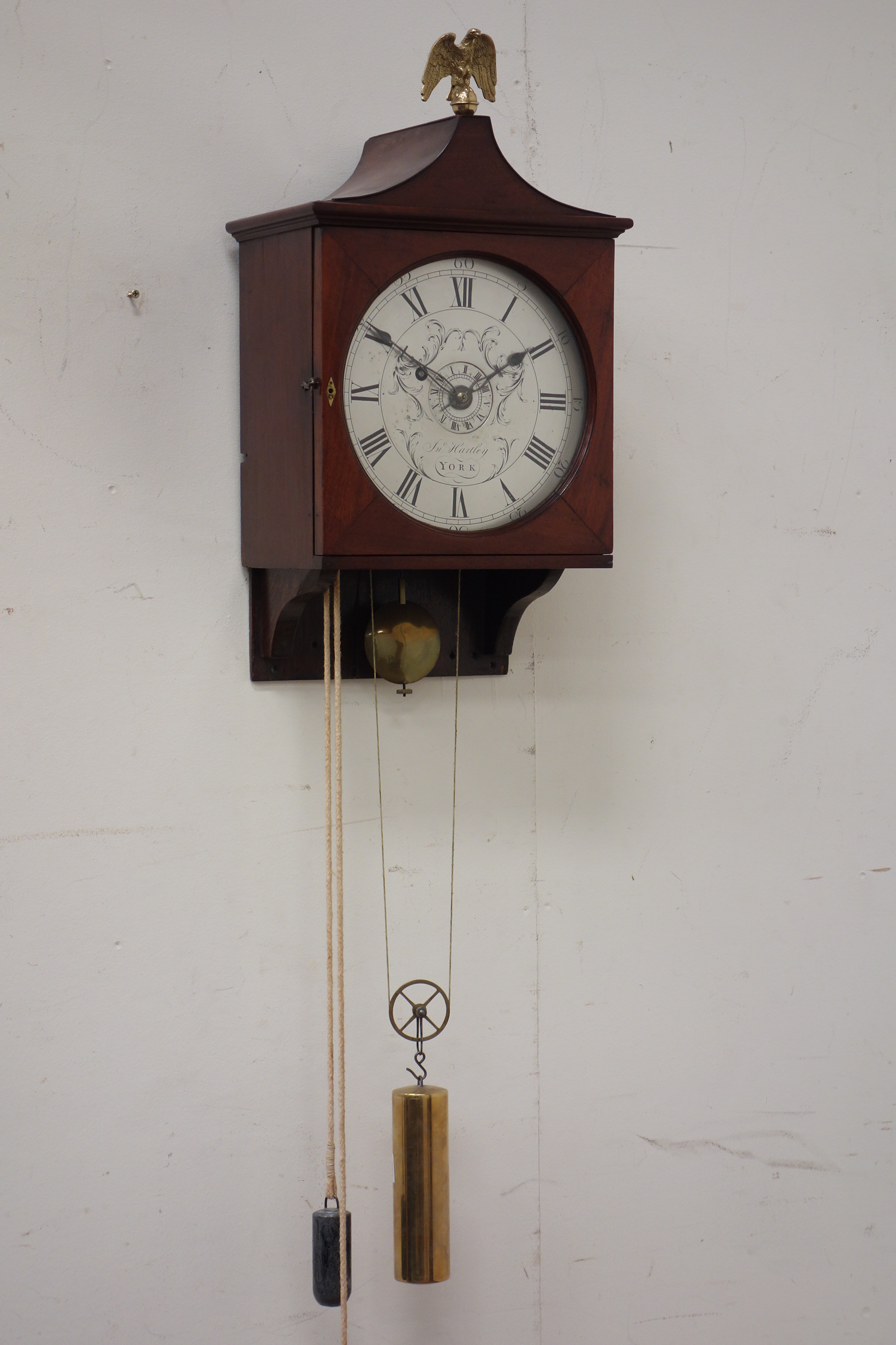 19th century mahogany wall clock, circular silvered Roman dial signed Jno Hartley York, - Image 2 of 3