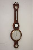 George III figured mahogany barometer, swan neck pediment, signed 'F.