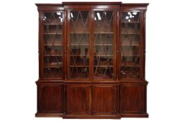 Late Regency mahogany and figured mahogany breakfront library bookcase,