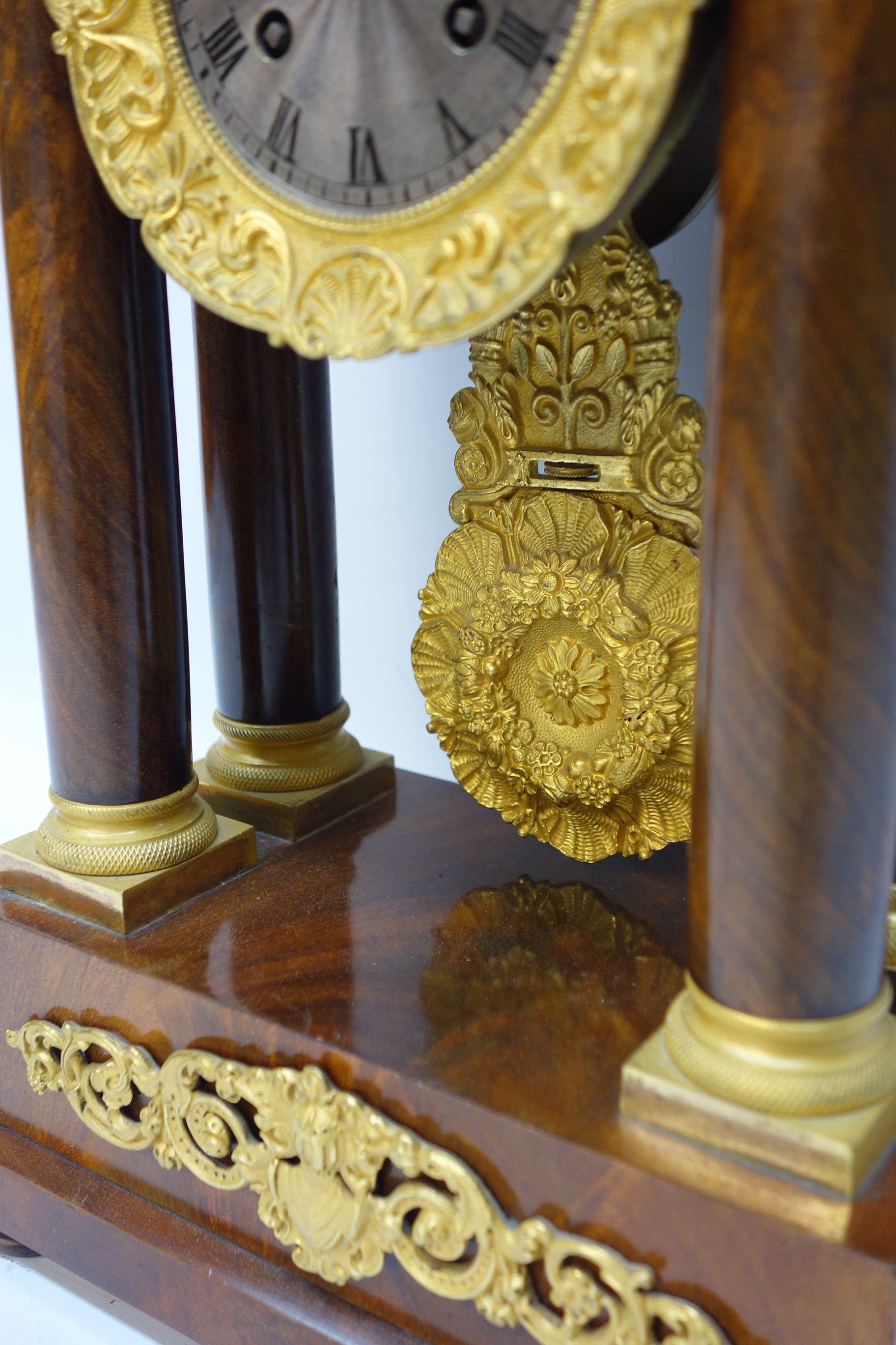 Victorian gilt metal mounted mahogany portico clock, the stepped top on Doric columns, - Image 3 of 3