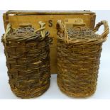 Royal Navy's Rum, two original wicker-clad stone gallon flagons in wooden nailed case 95.5% proof.