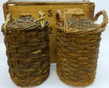 Royal Navy's Rum, two original wicker-clad stone gallon flagons in wooden nailed case 95.5% proof.