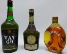 John Haig Dimple Scotch Whisky wire bound c1960's in carton Sanderson VAT 69 Whisky & Benedictine