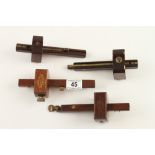 Four rosewood and brass mortice gauges by MARPLES G