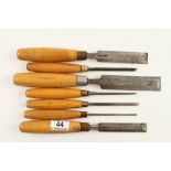 A set of seven bevel edge chisels 1/8" to 1 1/4" some ferrules replaced G+