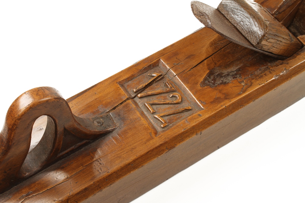 An unusual 18c French fruitwood jointer 38" x 5" with the most attractive carving of a carpenter - Image 2 of 3