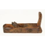 An 18c Dutch fruitwood plane 13" x 2" with hedgerow front tote dated Maria 1764 and decorated with