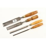 Four bevel edge chisels 5/16" x 1 1/2" G+