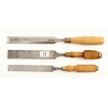 A 1 1/4" bevel edge paring chisel and two other paring chisels G